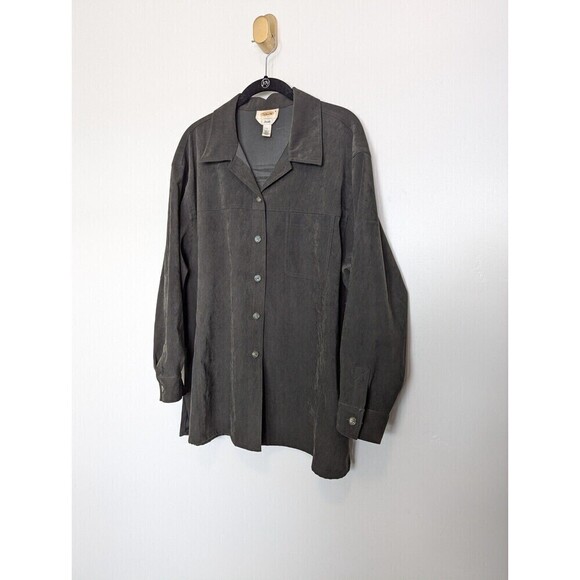 Talbots Green Faux Suede Button Down Stretch Large - Picture 2 of 12